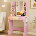 thumbnail image 1 of FANRAL Vanity Desk with LED Lighted Mirror and Power Outlet,Makeup Vanity Table with Storage Drawers,3 Lighting Modes and Adjustable Brightness,Dressing Table for Bedroom,Pink Vanity, 1 of 7
