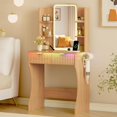 thumbnail image 1 of FANRAL Vanity Desk with LED Lighted Mirror and Power Outlet,Makeup Vanity Table with Storage Drawers,3 Lighting Modes and Adjustable Brightness,Dressing Table for Bedroom,Natural Oak Vanity, 1 of 7