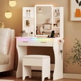 thumbnail image 1 of FANRAL Vanity Set with Mirror and Lights,31.5" Small Vanity Bedroom Vanity Desk,Makeup Vanity with Chair & Drawers & Power Outlet,White Vanity, 1 of 7