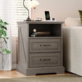 thumbnail image 1 of FANRAL Wood Nightstand with Charging Station for Bedroom,Farmhouse End Side Table with 2 Drawers for Living Room,Dark Grey Nightstand, 1 of 7