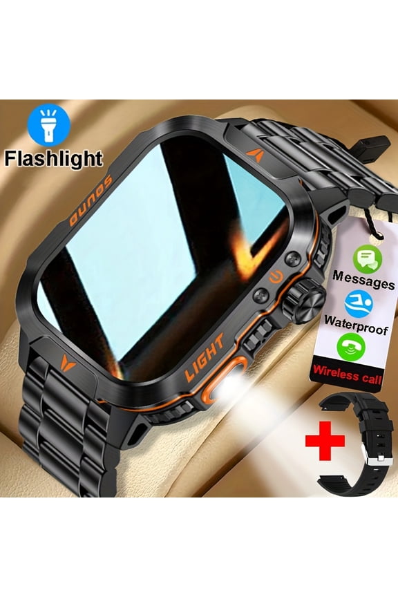 FANRUINA 2. 01" Smart Watch with LED Flashlight, 100+ Sports Modes, Step Counter, and Information Display, Compatible with iPhone and Android, Men's Gift