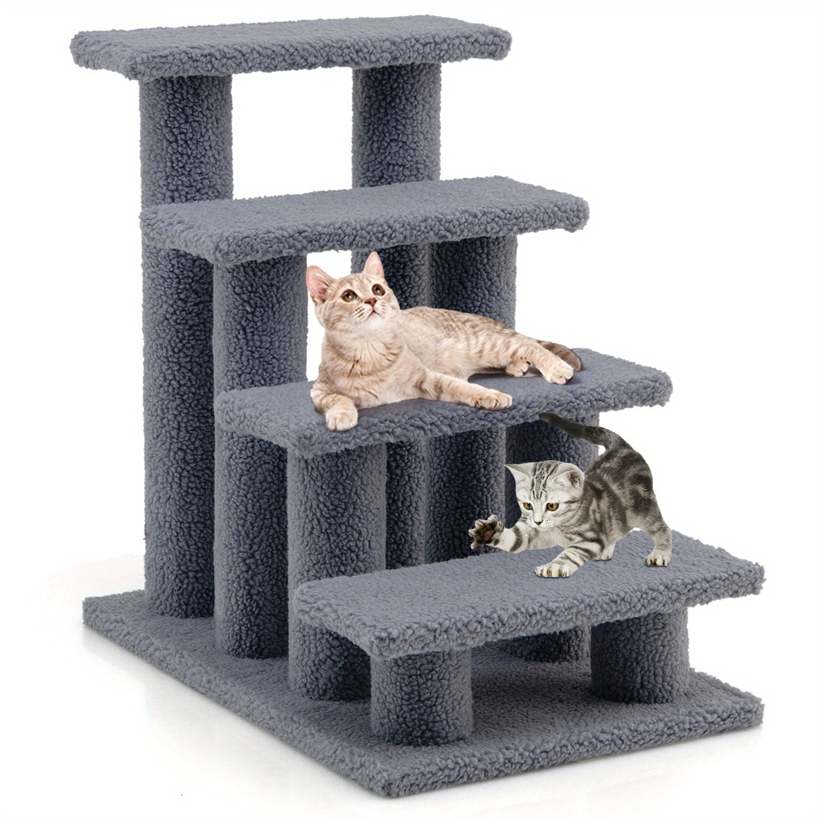 FANRUINA 24" 4-Step Pet Stairs Carpeted Ladder Ramp 8 Scratching Post  Tree Climber
