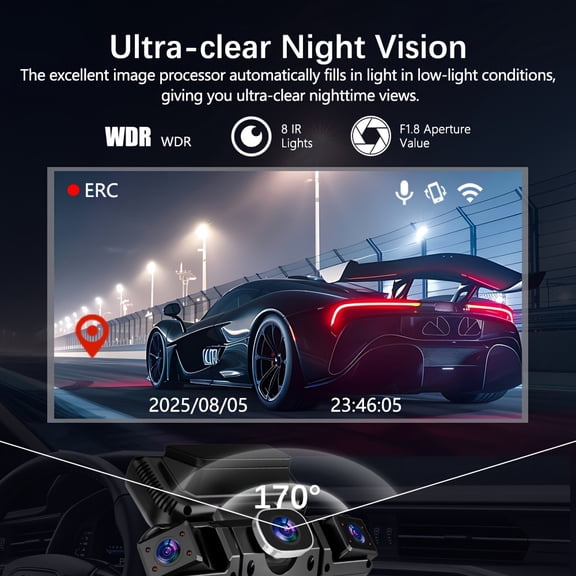 [FANRUINA] 360 Dash Cam for Car | 4 Channel Recording, Night Vision, 3.16" IPS Screen with WiFi, G-Sensor, Parking Mode, Video Capture, Free 32GB Card, The Best Gift to Give to A Friend