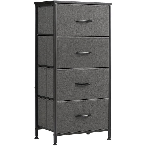 FANRUINA 4-Drawer Dresser with Metal Frame, Wood Top & Storage Cabinet - Black Finish, Easy Assembly, Includes Lamp & Plant for Bedroom, Living Room Decor