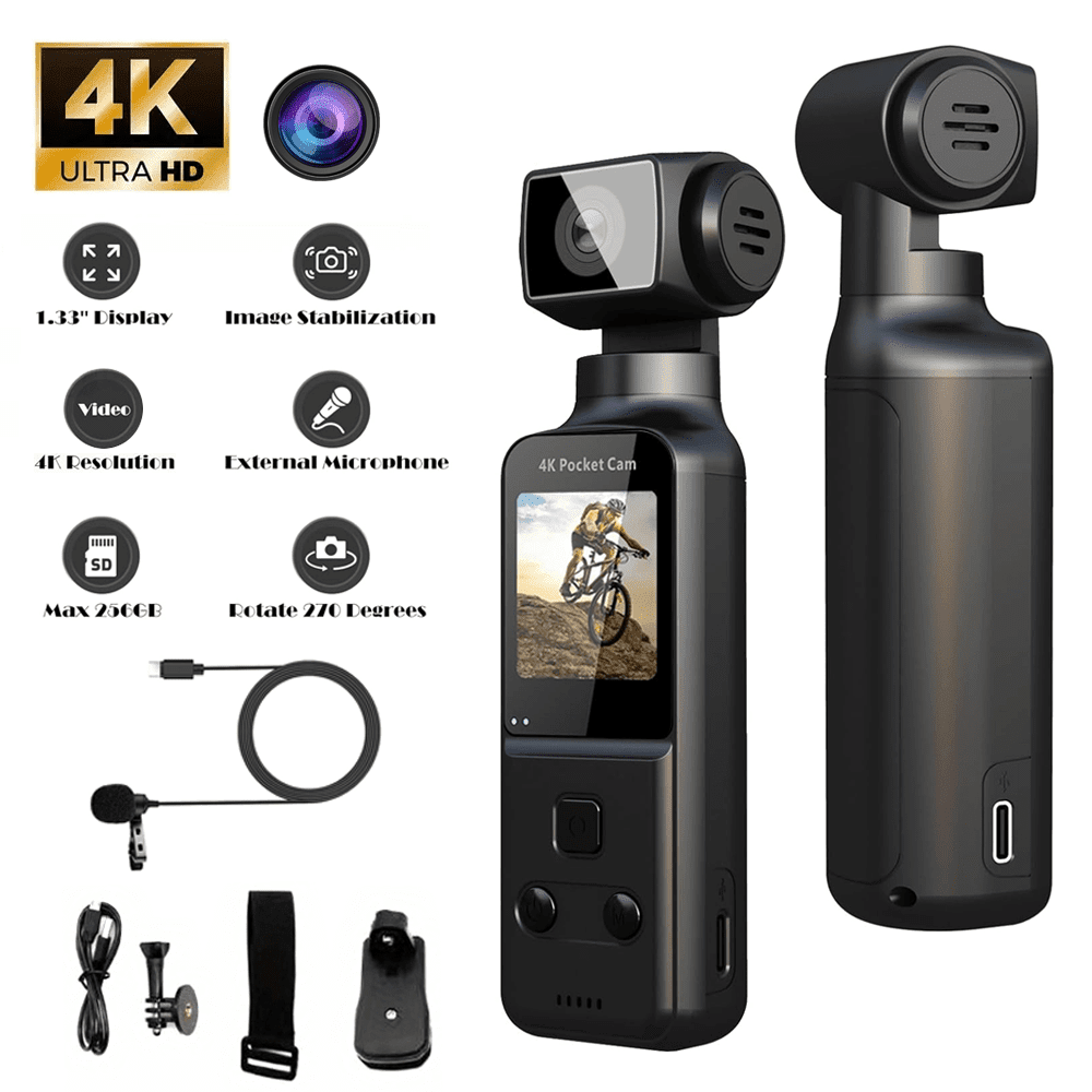 Fanruina 4K Ultra HD Vlogging Camera - 1.33" CMOS, USB Rechargeable. 270° Rotating Action Camcorder for Vlogs, Live Streams & Outdoor. Ideal Gift for Couples, Back-to-School or Easter.