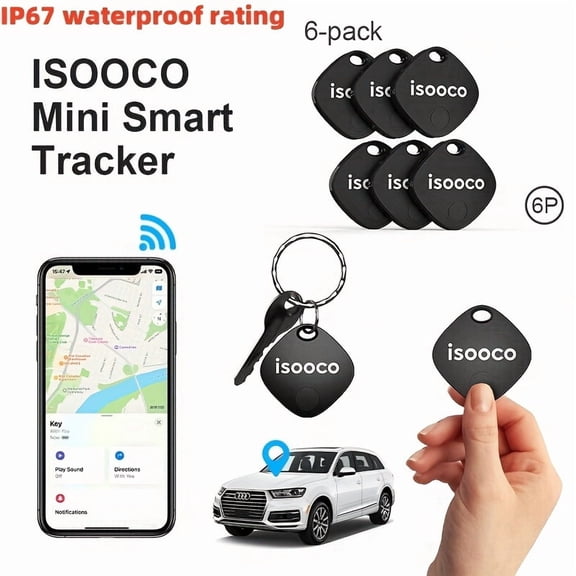 FANRUINA 6pcs Mini Smart Tracker Tags, IP67 Waterproof Key Locator for Car Wallet Bike Luggage, Real-Time Anti-Lost, No Monthly Fee, CR2032 Battery, Find My Compatible (iOS)