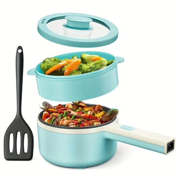 FANRUINA 850W Electric Hot Pot with Steamer, 1.6L Non-Stick Noodle Cooker, Dual Power, Portable for Dorm Office Travel, BPA Free, Includes Spatula