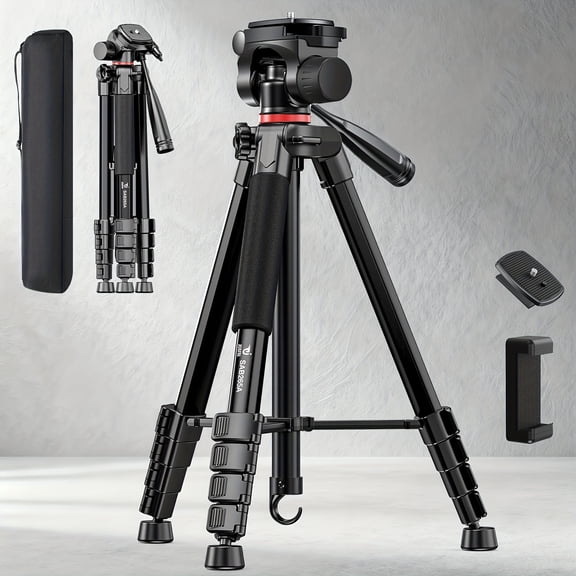 FANRUINA Aluminum Tripod with Quick Release Plate & Phone Holder, Compatible with DSLR Cameras, Smartphones, Projectors for Travel, Live Streaming
