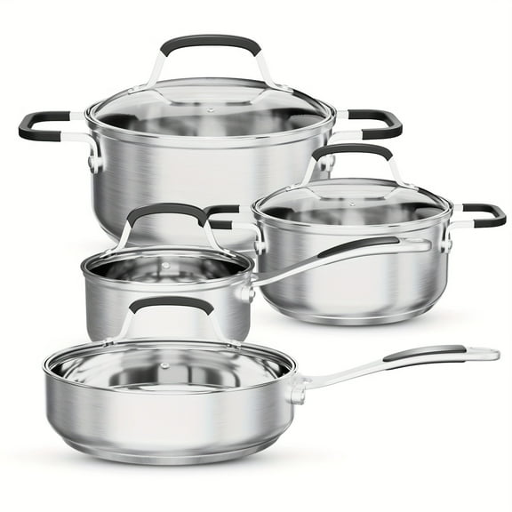 FANRUINA Chef Approved Cookware Set 10pce 8pce Stainless Steel Cookware Set with Lids Fivefold Layered Pots Pans Oven