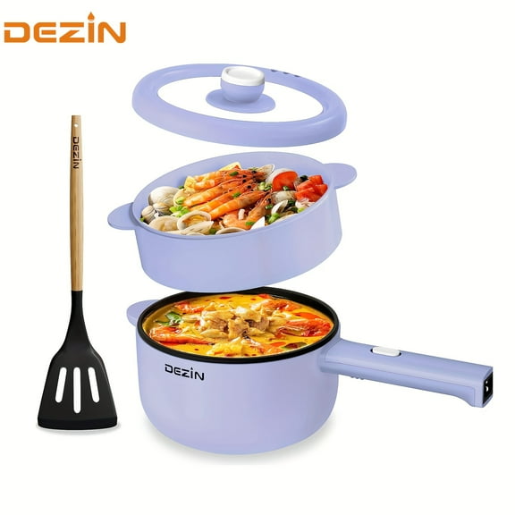 FANRUINA Electric Cooker 2L Non-Stick Pan, Noodle Soup Rice Oatmeal Maker, Adjustable Power, with Egg Rack, Ideal for Dorm Room Cooking