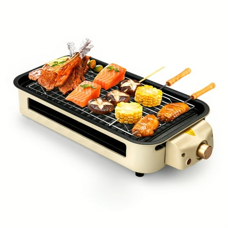 FANRUINA Electric Grill - Indoor Grill for Kebabs & Meat, 2-in-1 Design with Temperature Control - Grill Plate, Optional Grill Rack/Non-stick Removable Plate - Smokeless, Dishwasher Safe