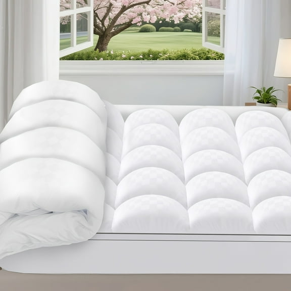 FANRUINA Extra Thick Cooling Mattress Topper - Overfilled Down Alternative Pillow Top with Baffle Box Design, Plush & Support, Fits 8-21 Inch Deep Pocket, Machine Washable Polyester, White