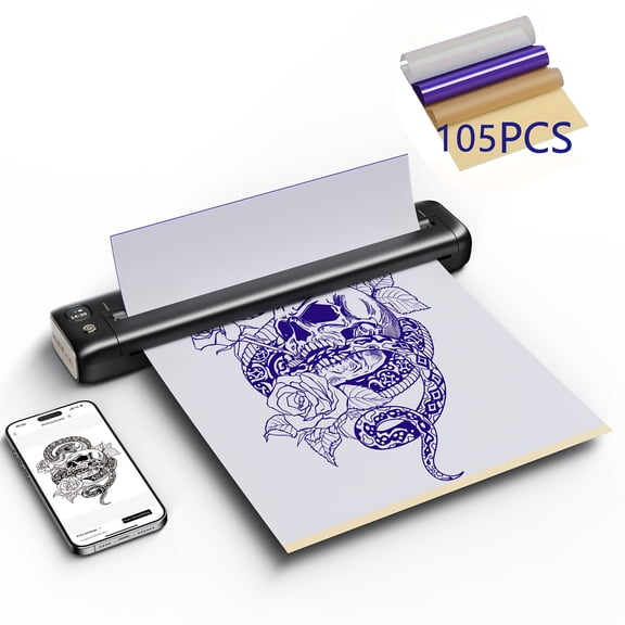 FANRUINA F81S Portable Thermal Tattoo Printer, No Ink Tattoo Stencil Printer, for Ios/Android/Pc, with 5/40/105 Sheets Tattoo Paper, Lightweight Compact Design, Black/Purple Tattoo Printer