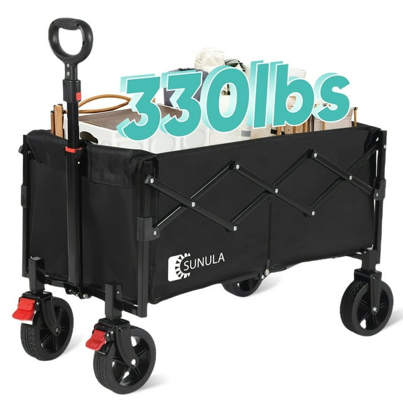 FANRUINA Heavy Duty 330LBS Collapsible Wagon Cart, 130L Large Capacity Foldable Utility Cart with All-Terrain Wheels for Grocery, Beach, Camping, Sports, Pink