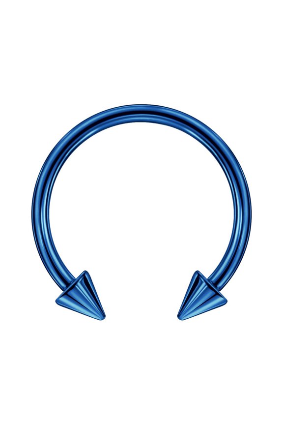 16g 12mm Blue Surgical Steel Horseshoe Septum Rings 16 Guage Internally Threaded Circular Barbell with Removable Spike Ends