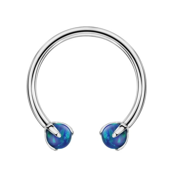 FANSING 16g 12mm Surgical Steel Horseshoe Septum Rings 16 Guage Internally Threaded Circular Barbell with Removable Blue Opal Ends