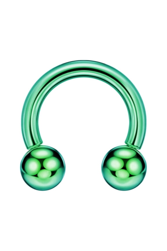 16g 6mm Green Surgical Steel Horseshoe Septum Rings 16 Guage Internally Threaded Circular Barbell with Removable Ball Ends