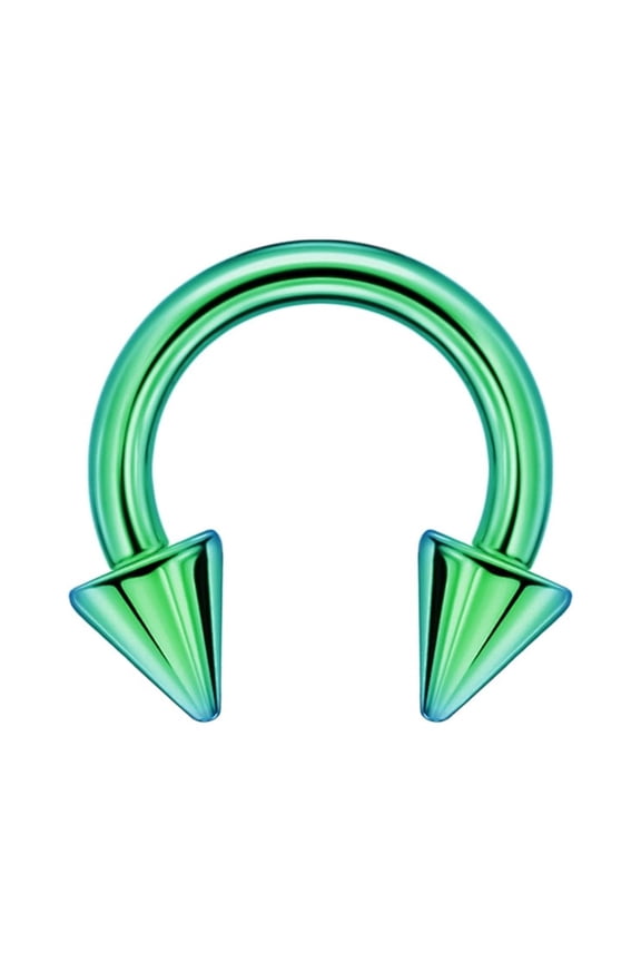 16g 6mm Green Surgical Steel Horseshoe Septum Rings 16 Guage Internally Threaded Circular Barbell with Removable Spike Ends
