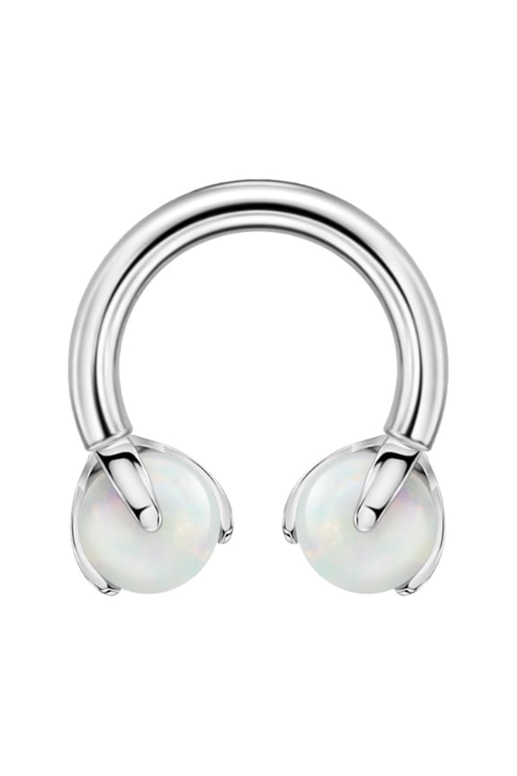 16g 6mm Surgical Steel Horseshoe Septum Rings 16 Guage Internally Threaded Circular Barbell with Removable Fire White Opal Ends