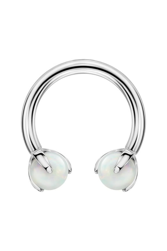 16g 8mm Surgical Steel Horseshoe Septum Rings 16 Guage Internally Threaded Circular Barbell with Removable Fire White Opal Ends
