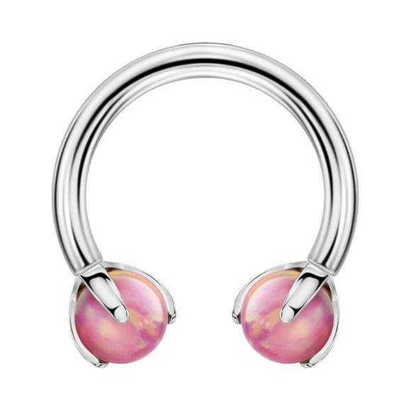 FANSING 16g 8mm Surgical Steel Horseshoe Septum Rings 16 Guage Internally Threaded Circular Barbell with Removable Pink Opal Ends