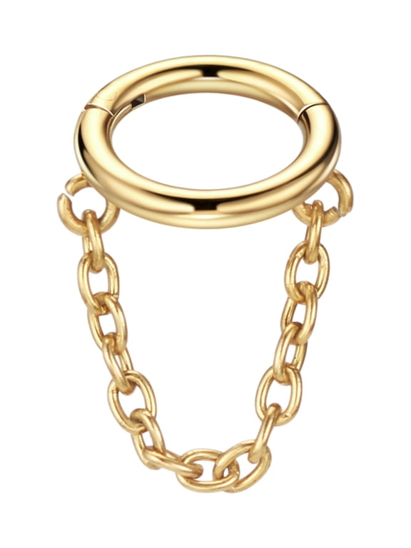 16g Gold Plated Surgical Steel Cartilage Earrings Hoop 6mm Helix Piercing Jewelry with Single Chain 1/4" Cartilage Hoop 16 Gauge