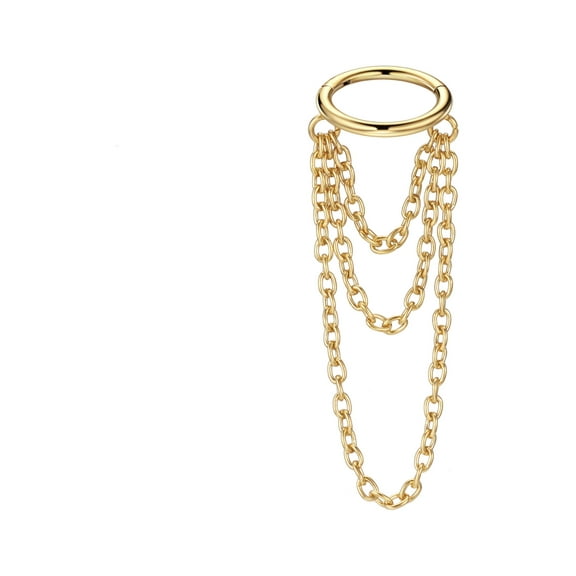 FANSING 16g Gold Plated Surgical Steel Cartilage Earrings Hoop 8mm Helix Piercing Jewelry with Triple Chains 5/16" Cartilage Hoop 16 Gauge