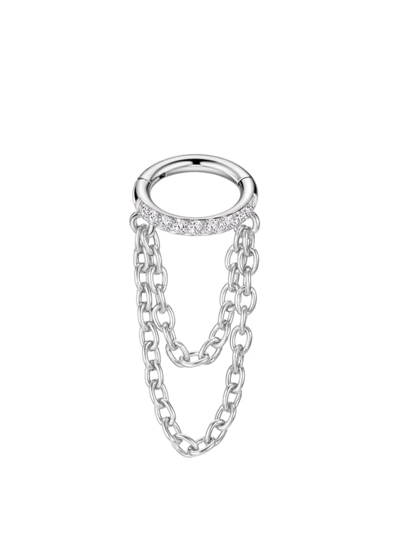 16g Surgical Steel Cartilage Earrings Hoop 6mm Helix Piercing Jewelry with Double Chains Cubic Zirconia Cartilage Hoop 16 Gauge