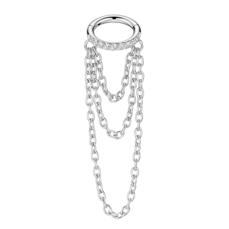 FANSING 16g Surgical Steel Cartilage Earrings Hoop 6mm Helix Piercing Jewelry with Triple Chains Cubic Zirconia Cartilage Hoop 16 Gauge Women s Size