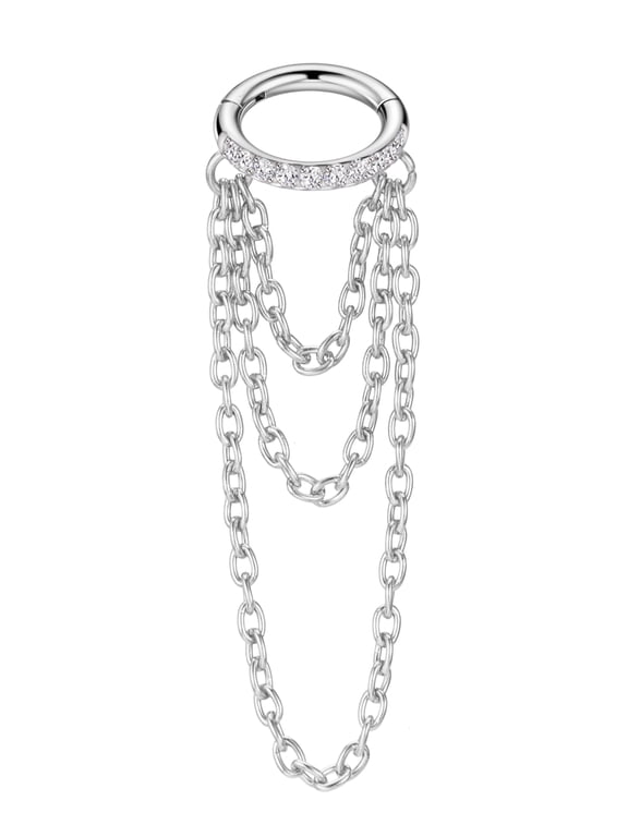 16g Surgical Steel Cartilage Earrings Hoop 8mm Helix Piercing Jewelry with Triple Chains Cubic Zirconia Cartilage Hoop 16 Gauge