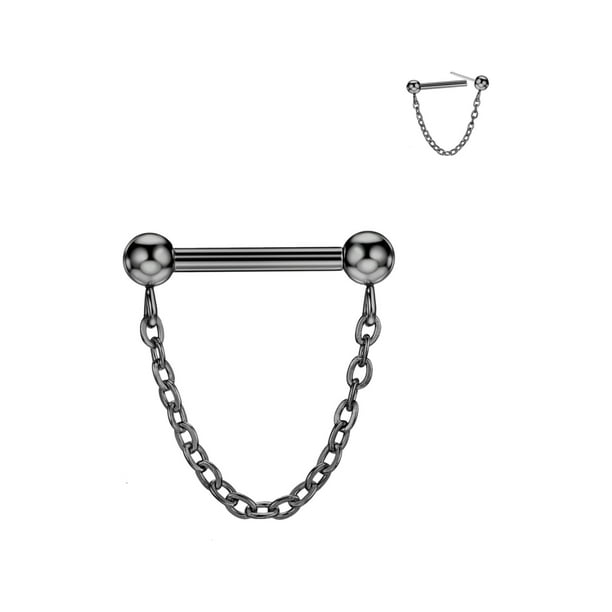 FANSING Black Surgical Steel Septum Jewelry 16g Threadless Septum Rings 8mm Push Pin Septum Single Chain Helix Piercing Jewelry 16 Gauge