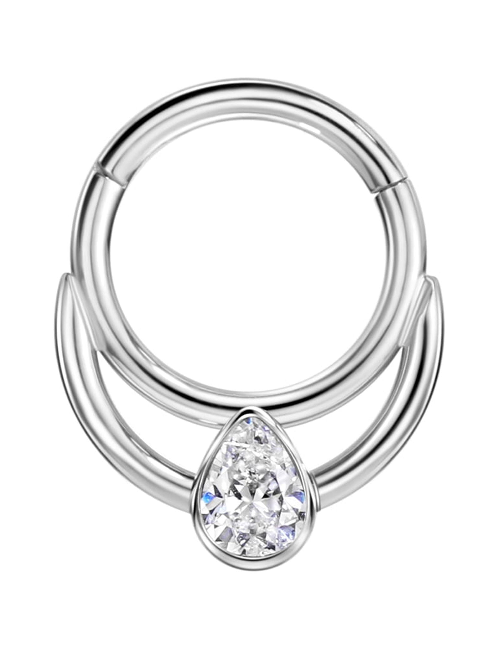 FANSING Crescent Moon Septum Jewelry 16g Septum Ring Surgical Steel Piercing Rings 16 Gauge 8mm Daith Hoop Earring with Teardrop CZ
