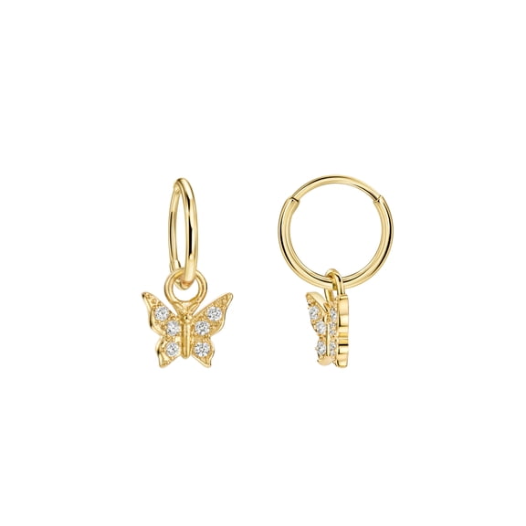FANSING Gold Hoop Earrings for Women Trendy Gold Earrings Cubic Zirconia Earrings Dangle Earrings Butterfly Charm Earrings 10mm Surgical Steel Earrings