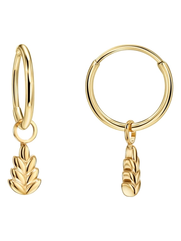 Gold Hoop Earrings for Women Trendy Gold Earrings Dangle Earrings Wheatear Charm Earrings 10mm Surgical Steel Earrings