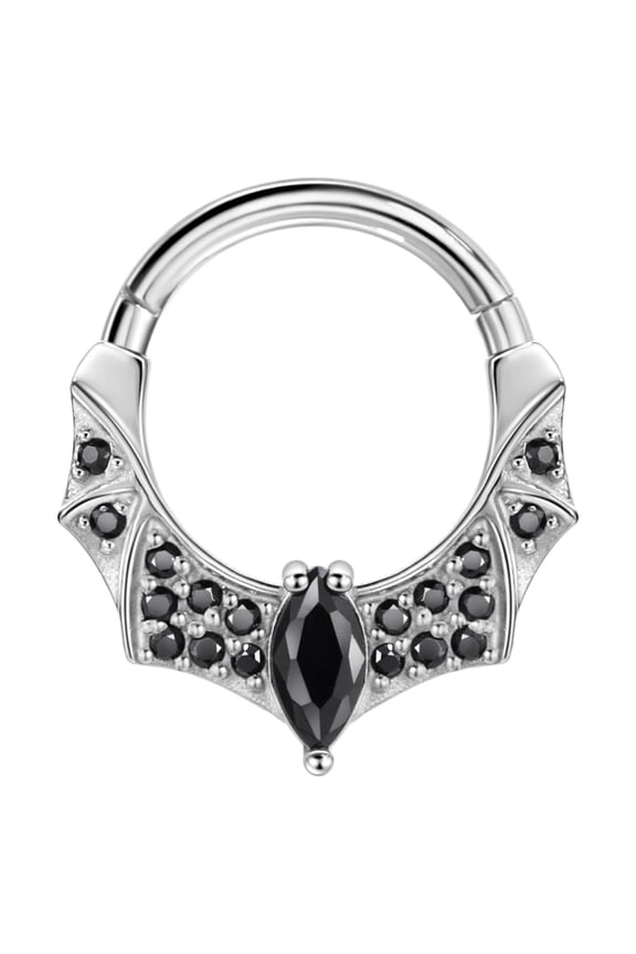 Halloween Septum Jewelry 16g Bat Septum Ring Surgical Steel Piercing Rings 16 Gauge 10mm Daith Hoop Earring with Black CZ