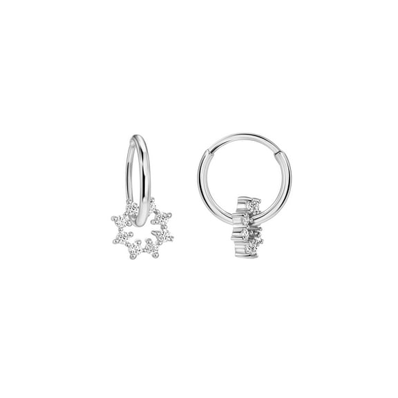 FANSING Hoop Earrings for Women Trendy Cubic Zirconia Earrings Wreath Flower Charm Earrings 10mm Surgical Steel Earrings