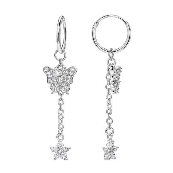 FANSING Hoop Earrings for Women Trendy Dangle Earrings Cubic Zirconia Earrings Butterfly Flower Matching Charm Earrings 10mm Surgical Steel Earrings