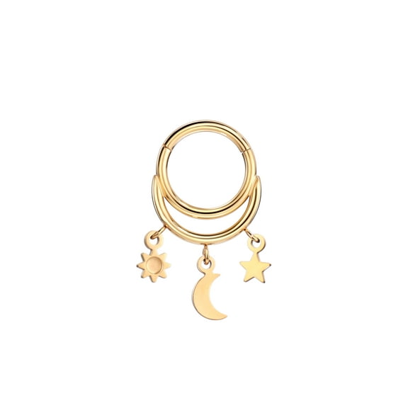FANSING Sun Moon Star Septum Jewelry 16g Septum Ring Surgical Steel Piercing Rings 16 Gauge 8mm Dangle Septum Clicker Hoop Gold