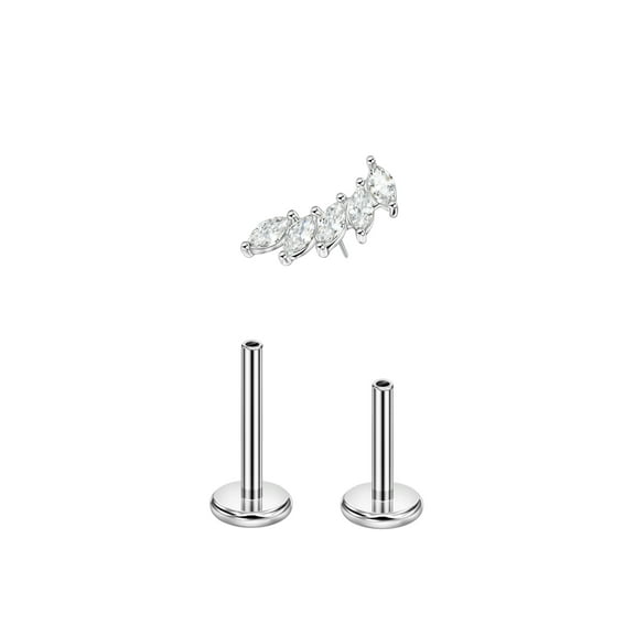 FANSING Threadless Earrings for Women 18 Gauge Cartilage Earring Surgical Steel 18g 5 Setted Crystal Drops Push Pin Labret Jewelry Piercing Stud 6mm/8mm