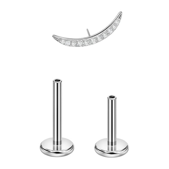 FANSING Threadless Earrings for Women 18 Gauge Cartilage Earring Surgical Steel 18g Crescent Moon Push Pin Labret Jewelry Piercing Stud 6mm/8mm
