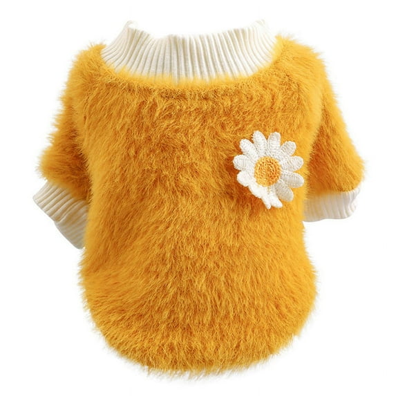 FANTADOOL Cute Plush Round Neck Warm Flowers Sweater, Pet Dog Clothes Winter Warm Fleece Pet Coat, For Small Dogs French Bulldog Puppy Dog Clothing, Yellow