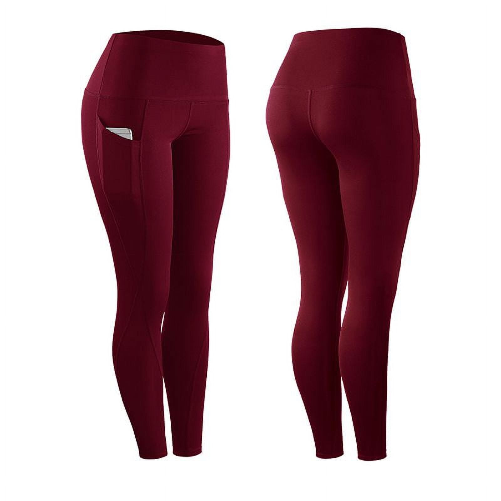 FANTADOOL High Elastic Leggings Pant Women Solid Stretch Compression  Sportswear Casual Yoga Jogging Leggings Pants With Pocket Dark Red L 