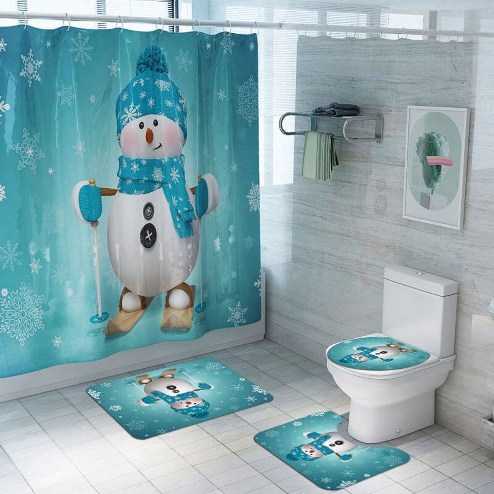 FANTADOOL Santa Claus Christmas Snowman Shower Curtain Set Bath Mats ...