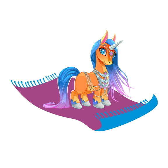 FANTASY - Adhesive Kids Nursery Bedroom Magic Carpet Legendary Unicorn Horse Creature Decoration Fantasy Themed Design Vinyl Wall Decal - Multicolored Home Art Adhesive Wall Sticker 30" x 21"