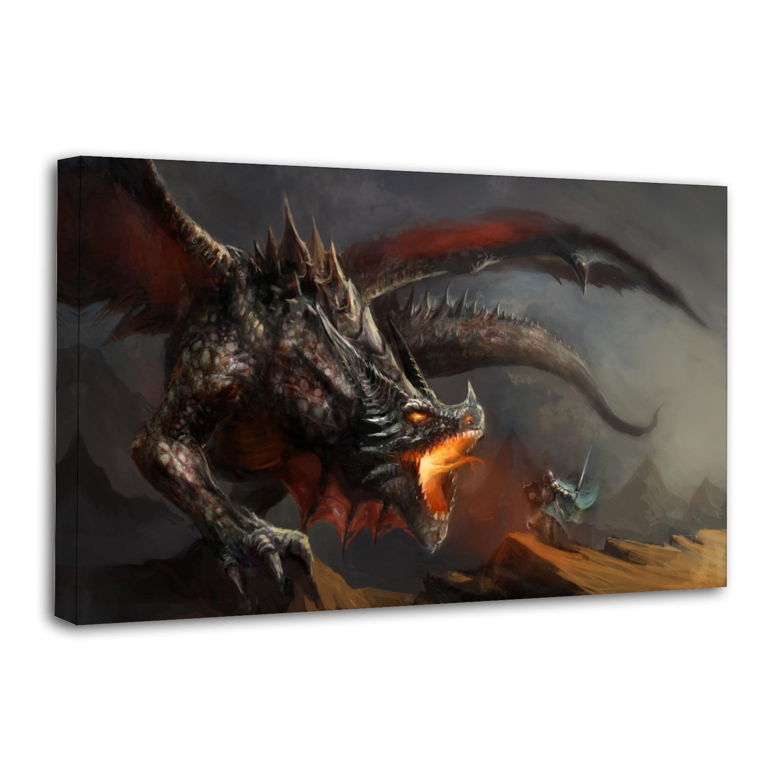 FANTASY DRAGON COMBAT WARRIOR FIRE Print Photo Art Painting Canvas ...