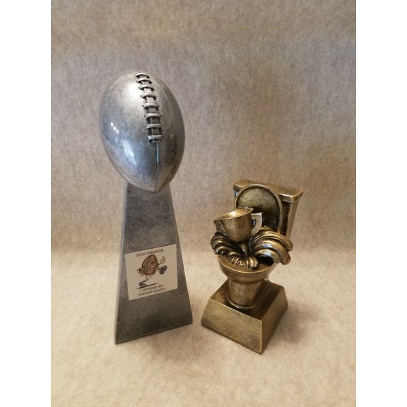 FANTASY FOOTBALL 1ST & LAST PLACE TROPHY COMBO PACK W/ FREE PERSONALIZED PLAQUE