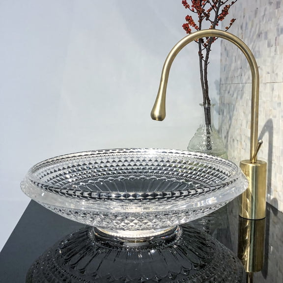 FANWIN STAR Crystal Series Glass Vessel Sink In Crystal Diamond sink | Vanity Countertop Sink Bowl with Pop Up Drain