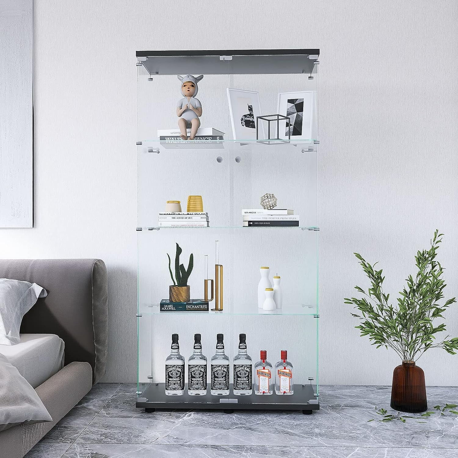 FANYUSHOW Glass Display 4 Shelves with Double Door, Curio