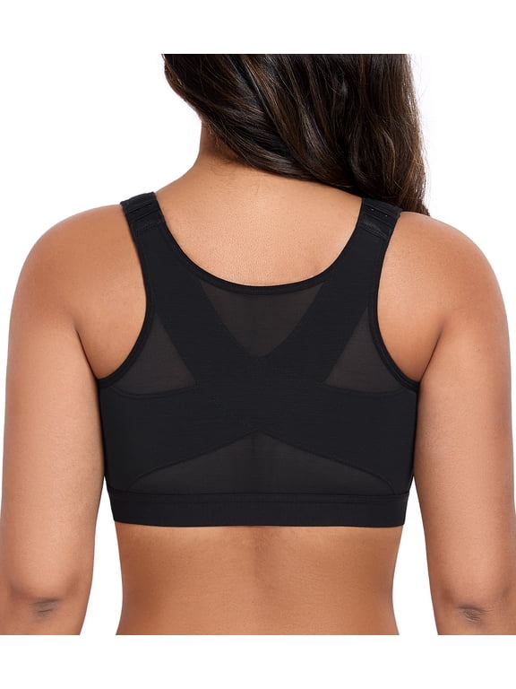 Women's Front Closure Posture Bra Full Coverage Back Support Everyday Wireless Comfy Unpadded Cup,32B