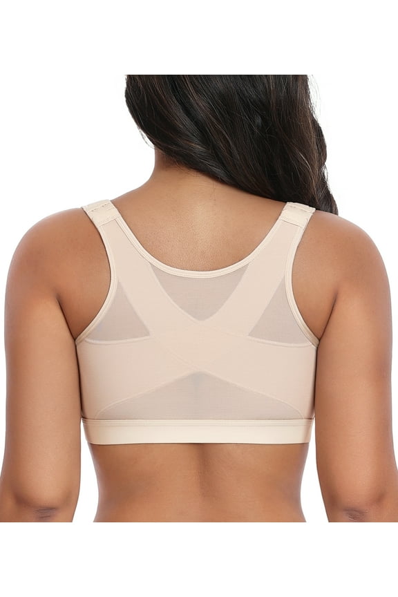 Women's Front Closure Posture Bra Full Coverage Back Support Everyday Wireless Comfy Unpadded Cup
